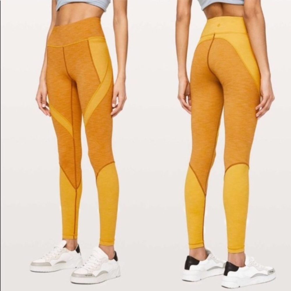 Lululemon Early Extension 28” Leggings Heathered Fools Gold Honey Lemon Size 4